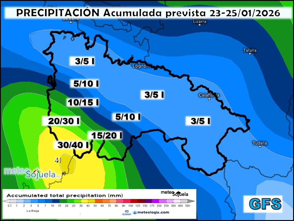 Precipitación Acumulada según GFS. Meteosojuela La Rioja