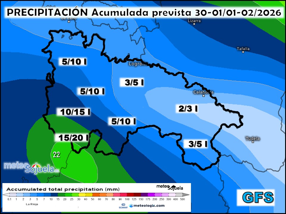 Precipitación Acumulada según GFS. Meteosojuela La Rioja