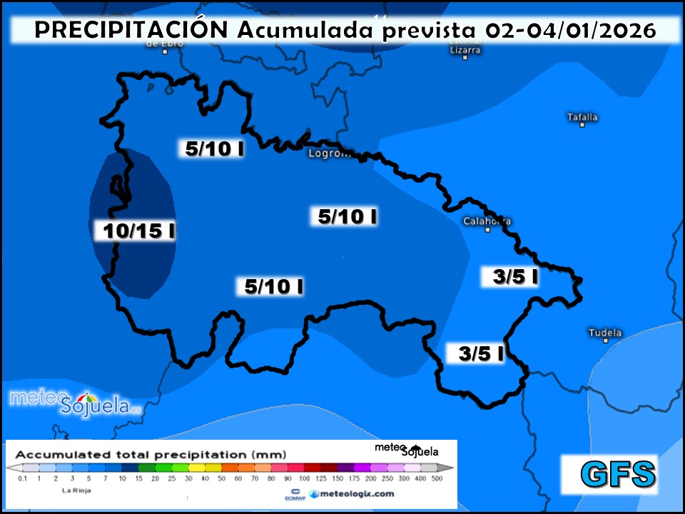 Precipitación Acumulada según GFS. Meteosojuela La Rioja