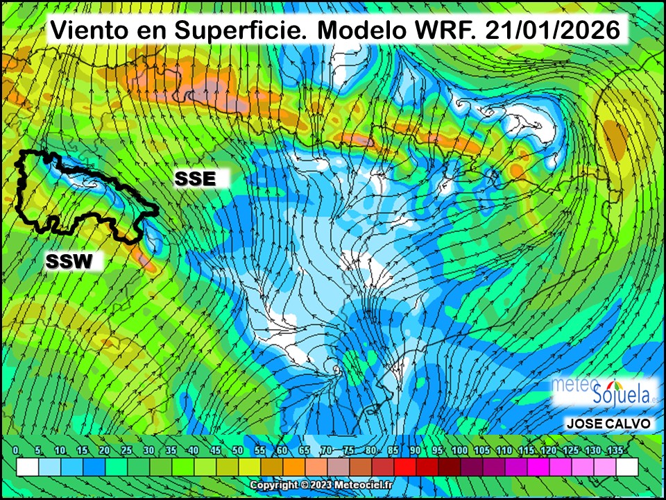 Viento en Superficie Modelo WRF Meteosojuela.