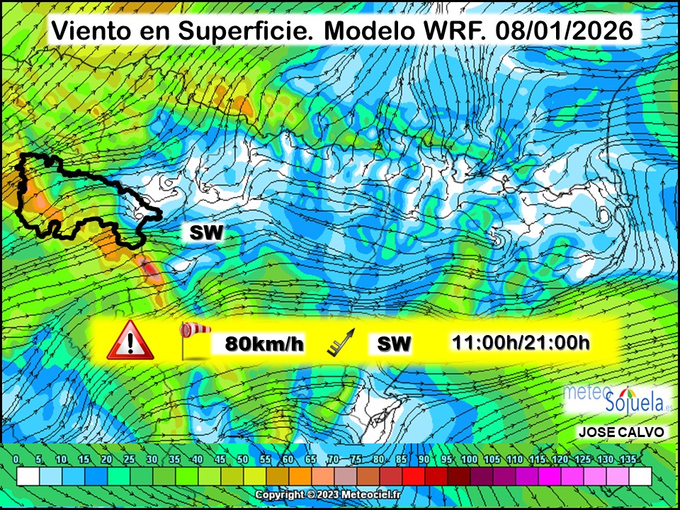 Viento en Superficie Modelo WRF Meteosojuela.