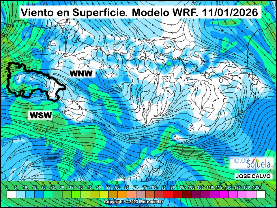 Viento en Superficie Modelo WRF Meteosojuela.