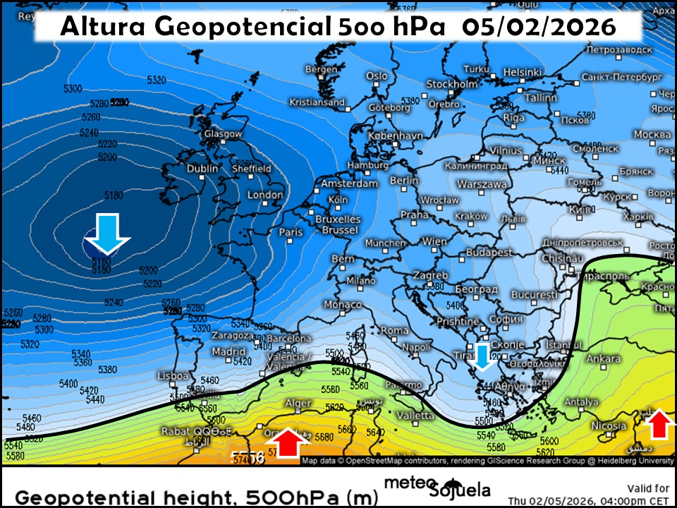 Aire frío en altura sobre la península