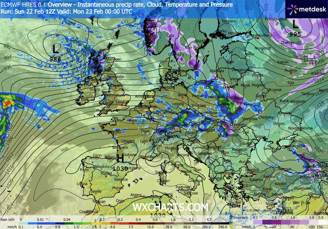 Animación Modelos de Centros de presión y borrascas GFS Europa. Meteosojuela La Rioja