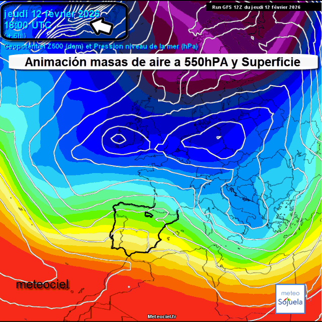 Animación Masas de aire 500hPa y Superficie. Meteosojuela