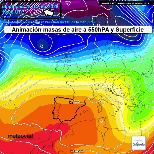 Animación Masas de aire 500hPa y Superficie. Meteosojuela