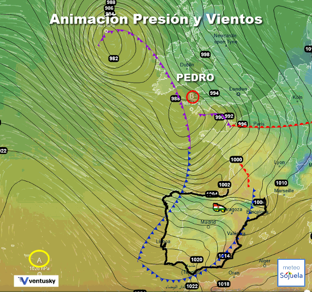 Animación Preción y Viento 1802 Borrasca Pedro