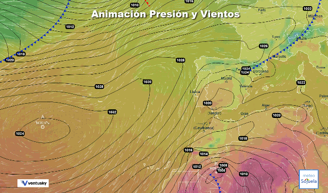 Animación Preción y Viento 28 02 Cuña anticiclónica y DANA