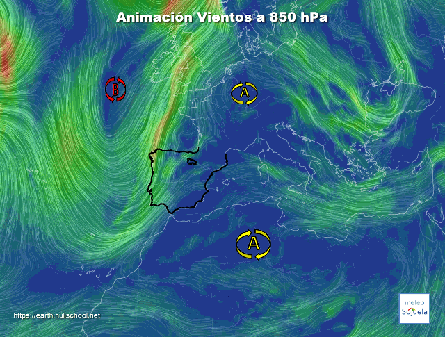 Animación Viento 850hPa. Vaguada y Dorsal