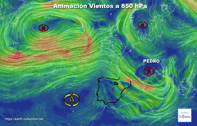 Animación Viento 850hPa.Borrasca Pedro Cierzo 1902