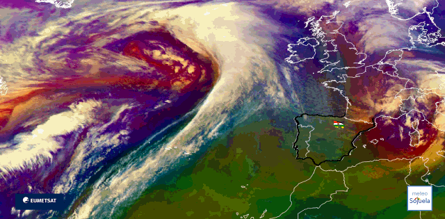 Animación imágenes satélite Meteosat. Restos de frentes y nubes altas