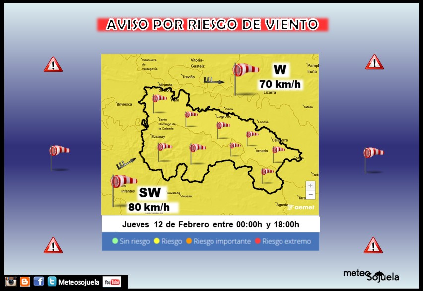 Aviso Amarillo por Viento en La Rioja. 12 AEMET