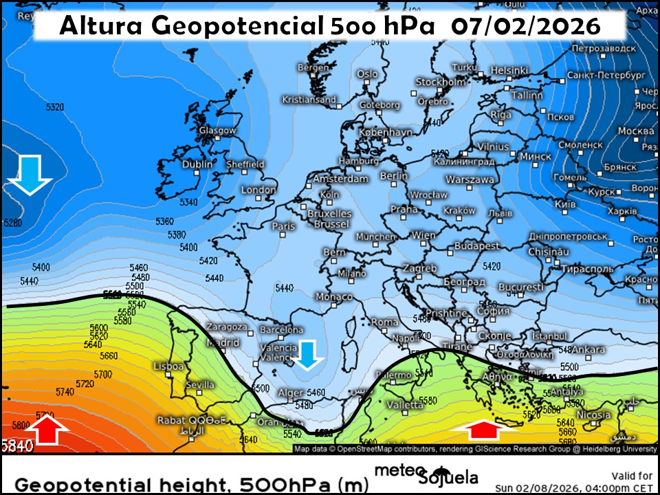 Dorsal en el Atlántico y Vaguada de aire frío en el Mediterráneo