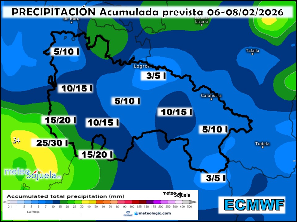 Precipitación Acumulada según ECMWF. Meteosojuela La Rioja