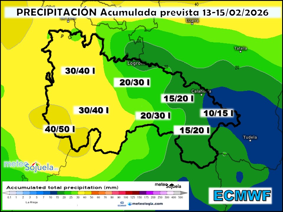 Precipitación Acumulada según ECMWF. Meteosojuela La Rioja