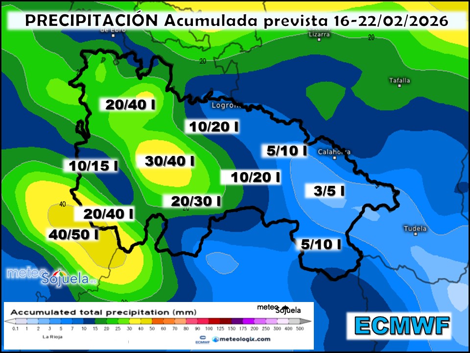 Precipitación Acumulada según ECMWF. Meteosojuela La Rioja