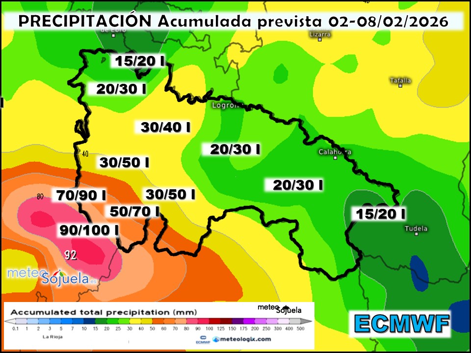 Precipitación Acumulada según ECMWF. Meteosojuela La Rioja