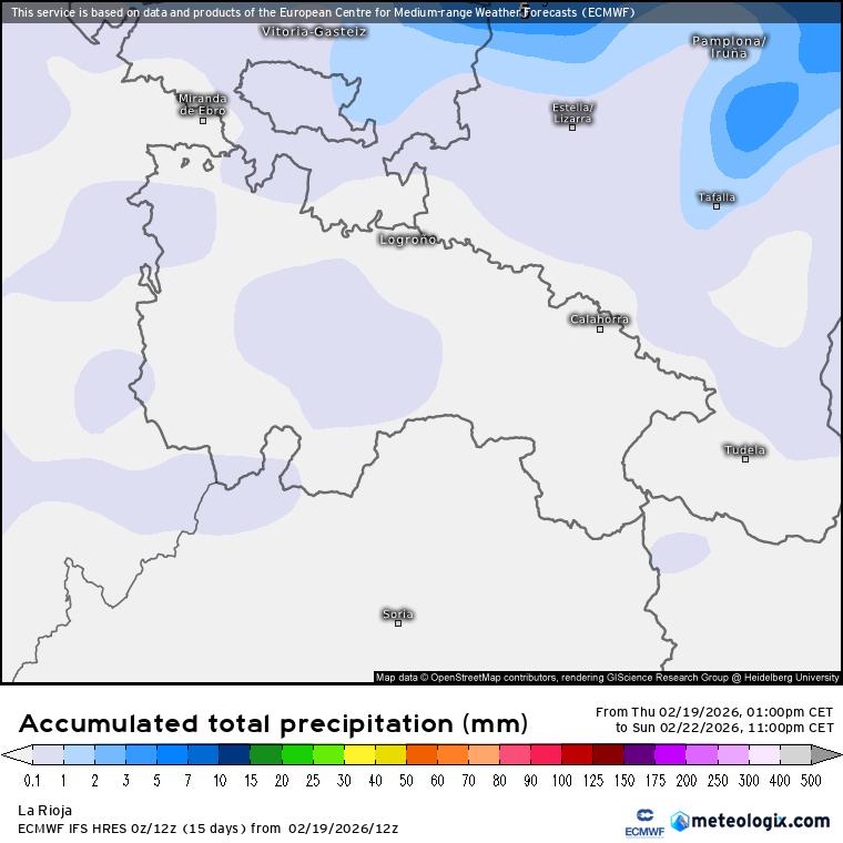 Precipitación Acumulada según ECMWF. Meteosojuela La Rioja