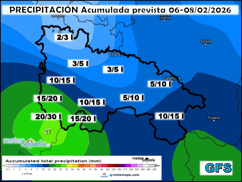 Precipitación Acumulada según GFS. Meteosojuela La Rioja