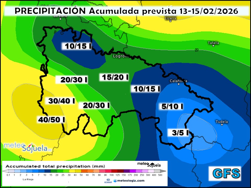 Precipitación Acumulada según GFS. Meteosojuela La Rioja