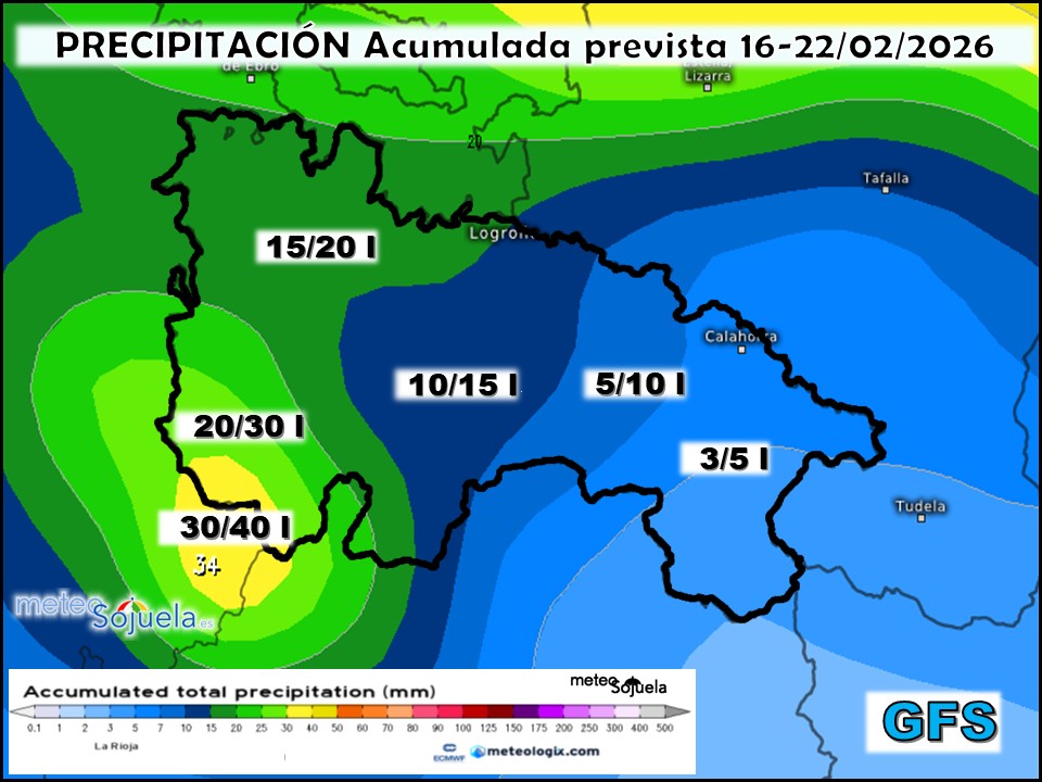 Precipitación Acumulada según GFS. Meteosojuela La Rioja