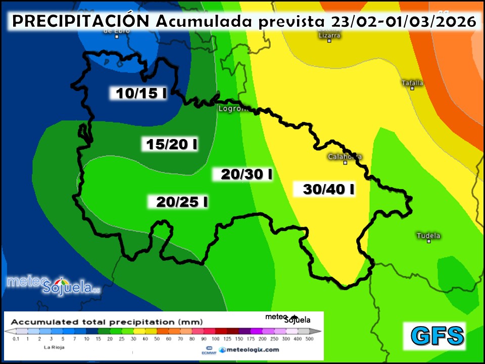 Precipitación Acumulada según GFS. Meteosojuela La Rioja