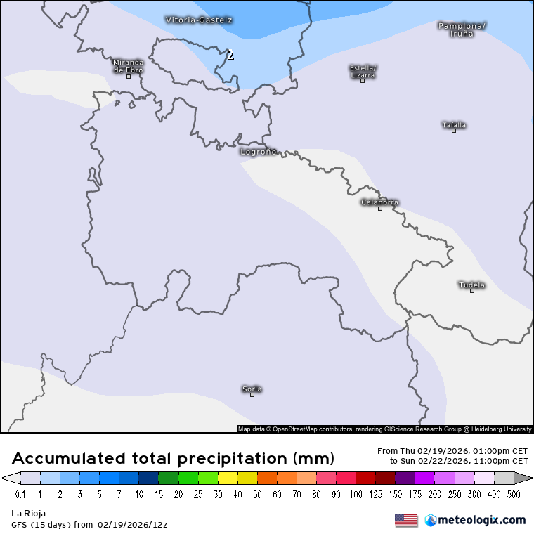 Precipitación Acumulada según GFS. Meteosojuela La Rioja