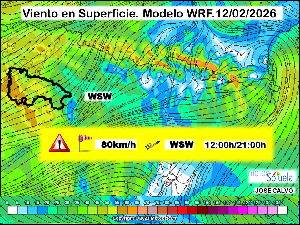Viento en Superficie Modelo WRF Meteosojuela.