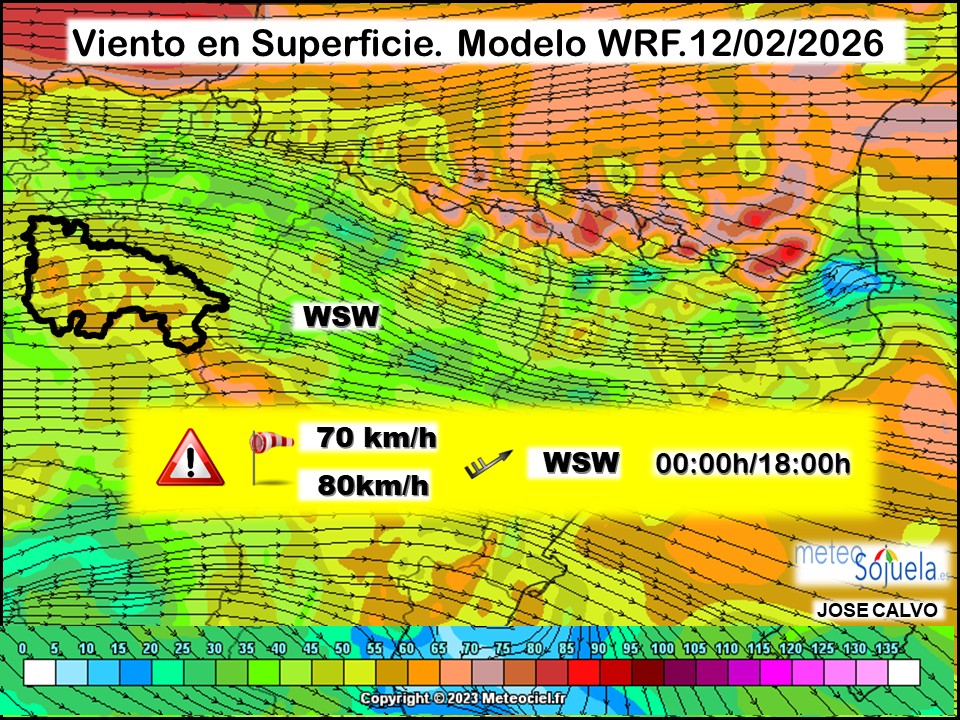 Viento en Superficie Modelo WRF Meteosojuela.