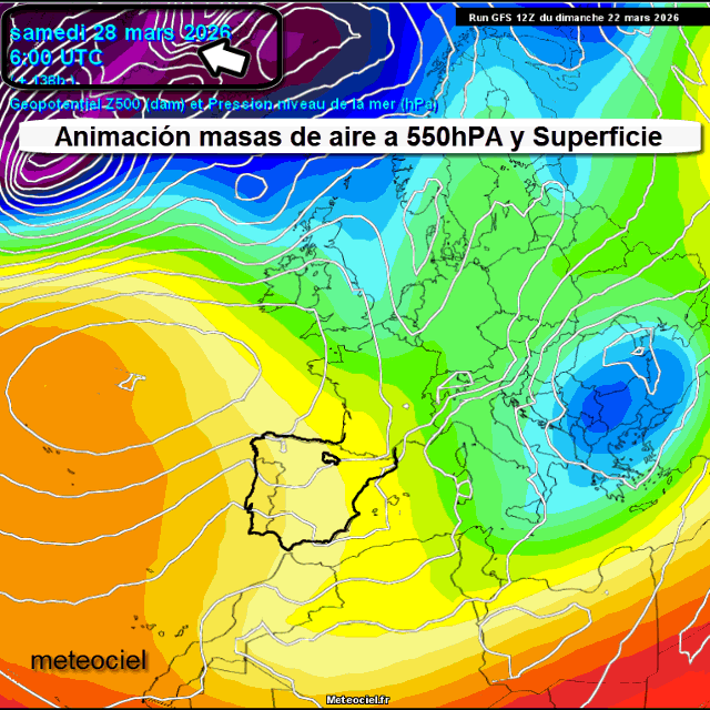 Animación Masas de aire 500hPa y Superficie. Meteosojuela