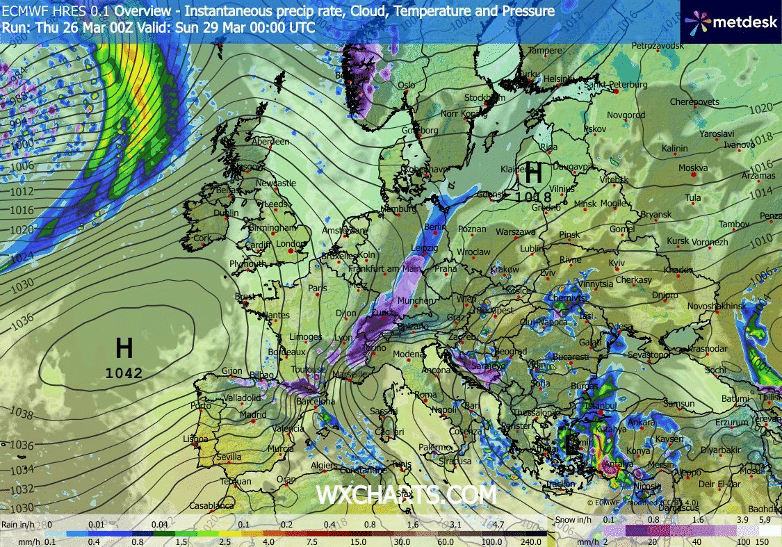 Animación Modelos de Centros de presión y borrascas ECMWF Europa. Meteosojuela La Rioja