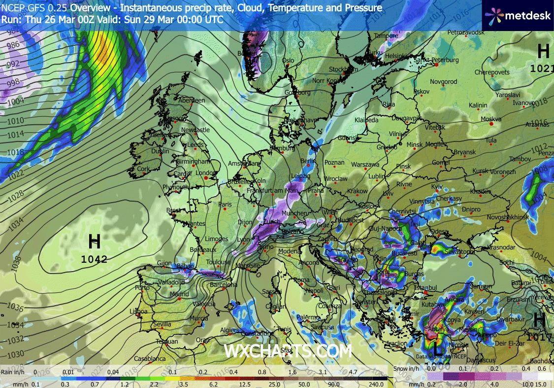 Animación Modelos de Centros de presión y borrascas GFS Europa. Meteosojuela La Rioja
