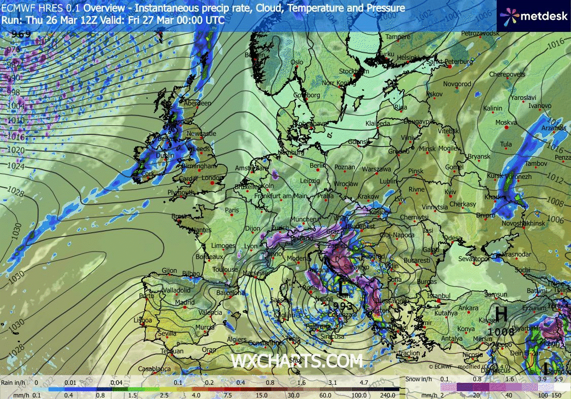 Animación Modelos de Centros de presión y borrascas GFS Europa. Meteosojuela La Rioja