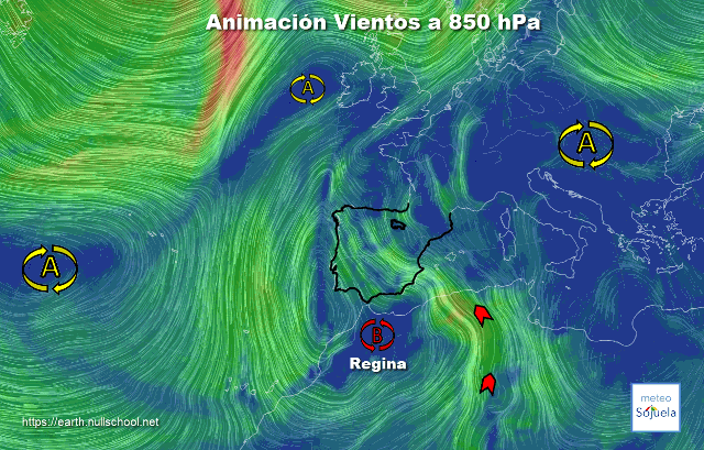 Animación Viento 850hPa Borrasca Regina.