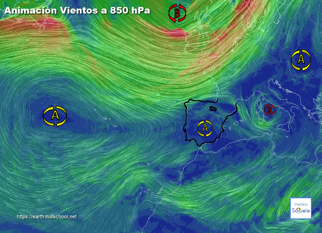 Animación Viento 850hPa. Anticiclón de bloqueo