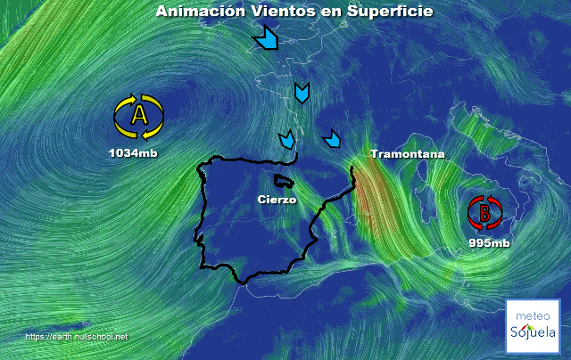 Animación Viento en Superficie. Cierzo y Tramontana