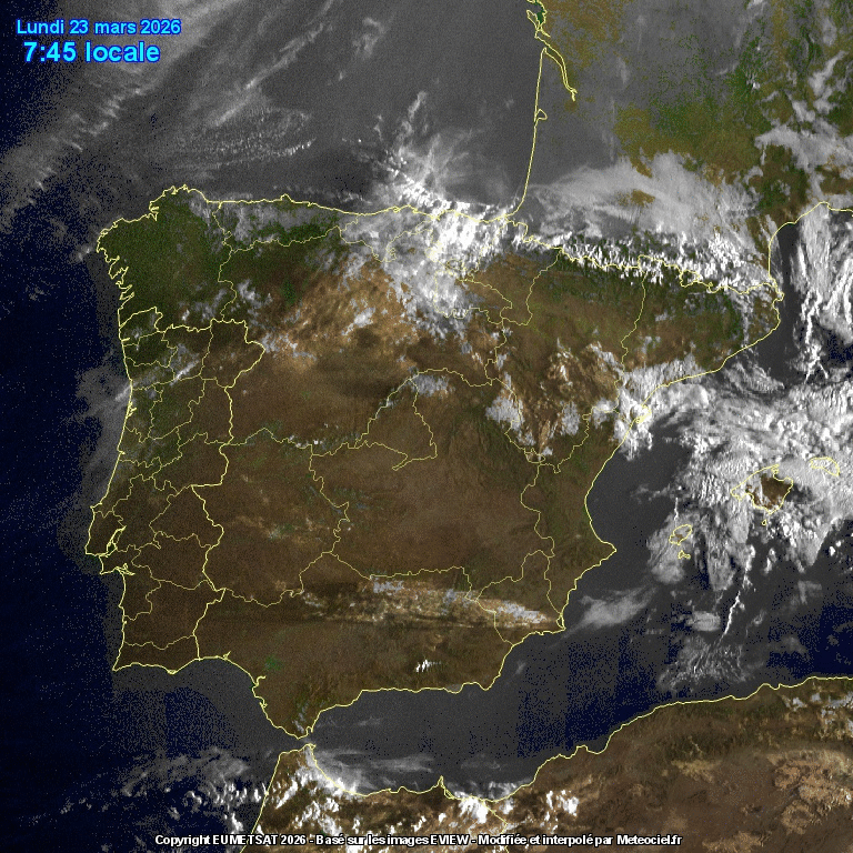 Animación imágenes satélite Meteosat. Nubes bajas en el norte