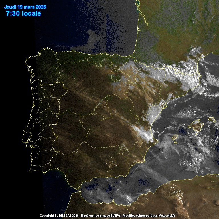 Animación imágenes satélite Meteosat. Nubes bajas levantando