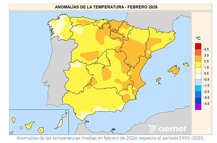 Anomalía de la Temperatura Febrero 2026