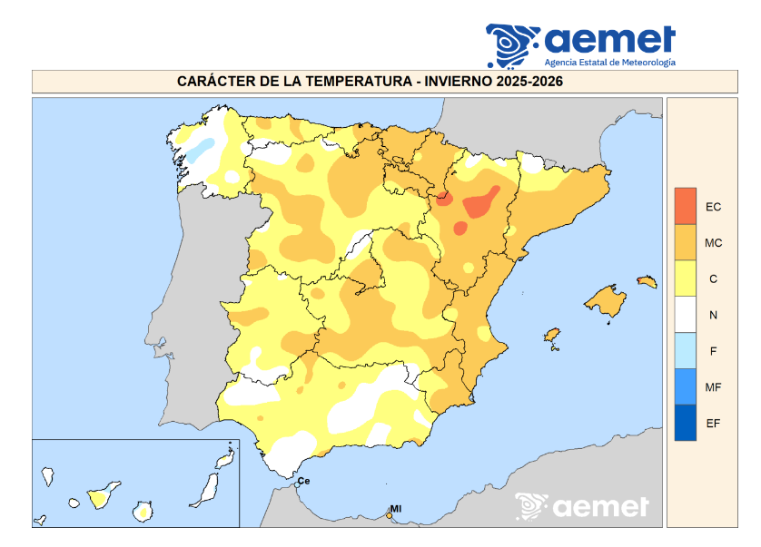 Caracter de la temperatura Invierno 2025 2026