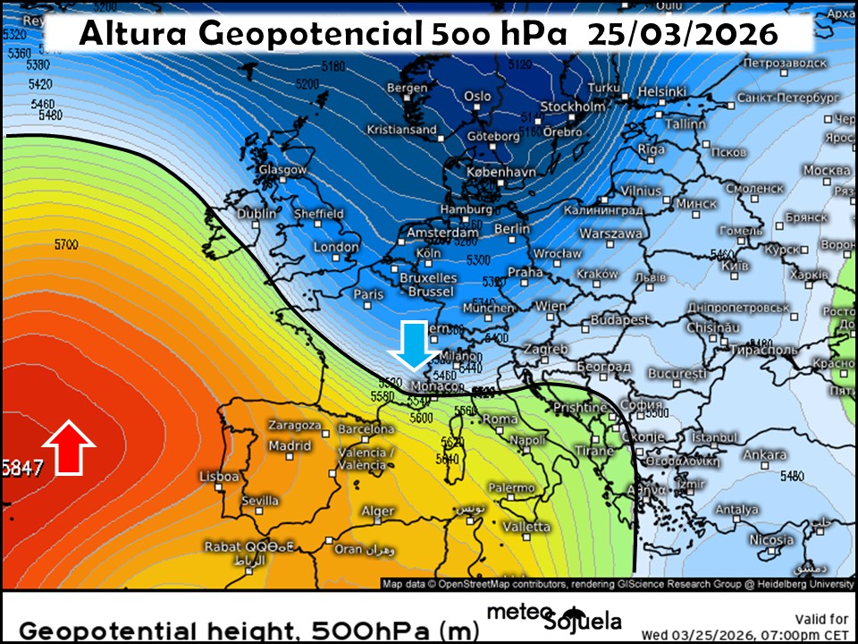 Dorsal en el Atlántico y Vaguada rozando el norte peninsular