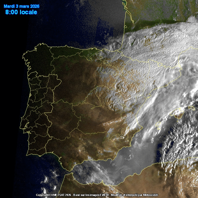 Imágenes de satélite Frente en el Atlántico y Borrasca Regina en el SE