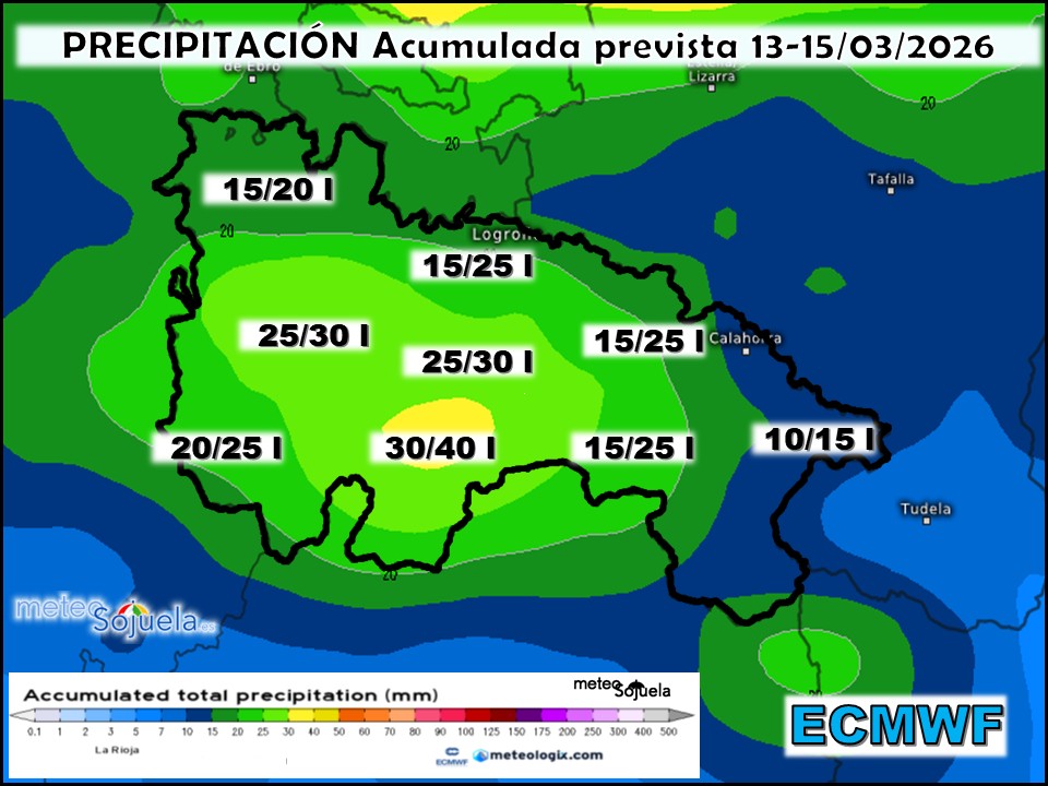 Precipitación Acumulada según ECMWF. Meteosojuela La Rioja