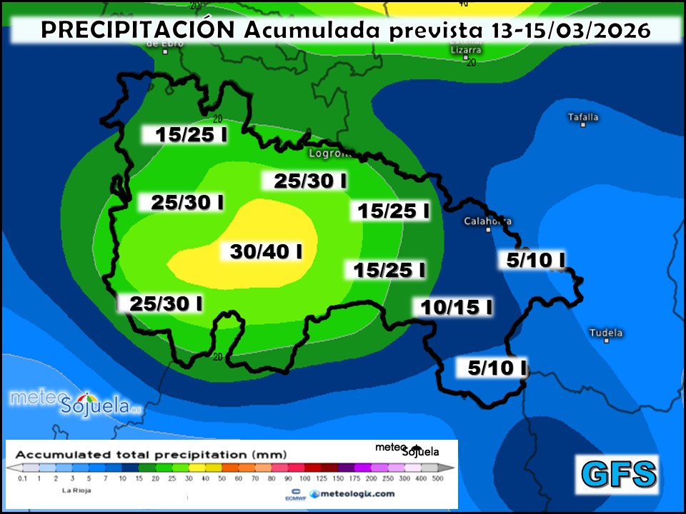 Precipitación Acumulada según GFS. Meteosojuela La Rioja