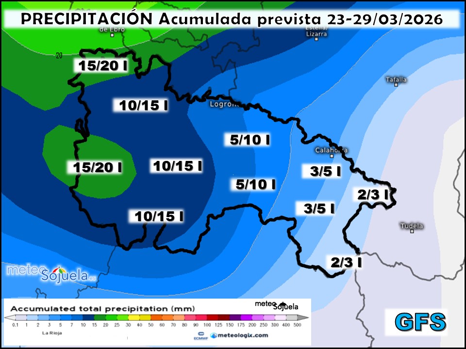 Precipitación Acumulada según GFS. Meteosojuela La Rioja
