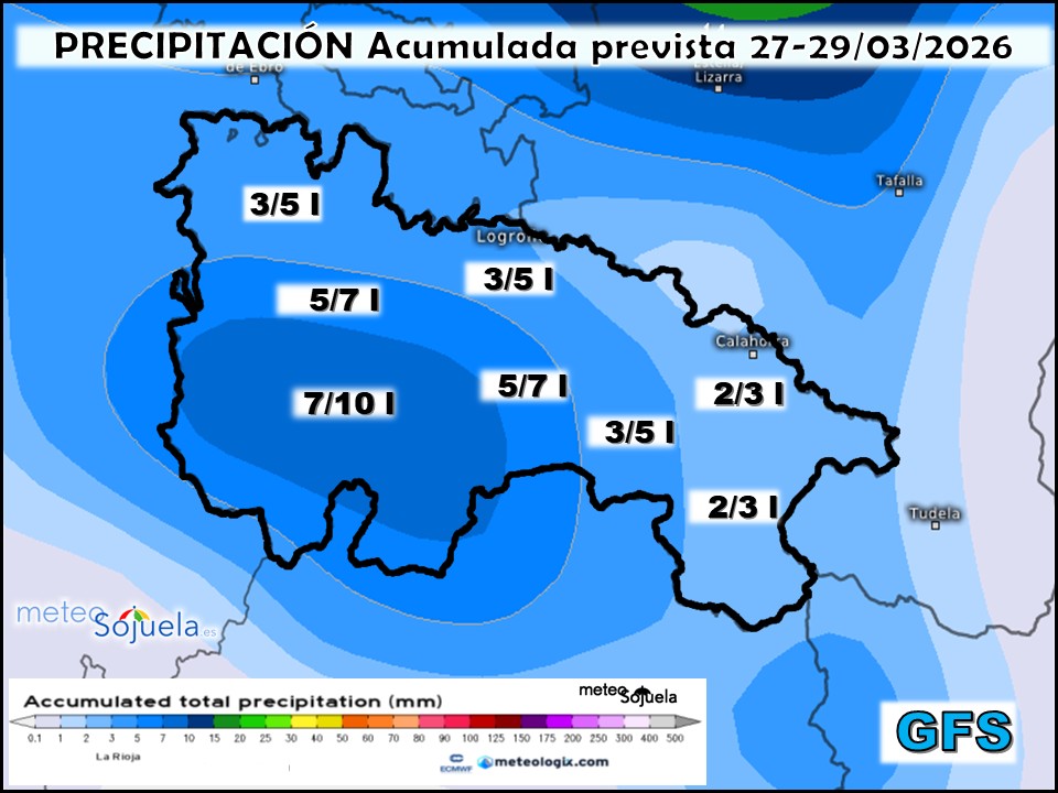 Precipitación Acumulada según GFS. Meteosojuela La Rioja