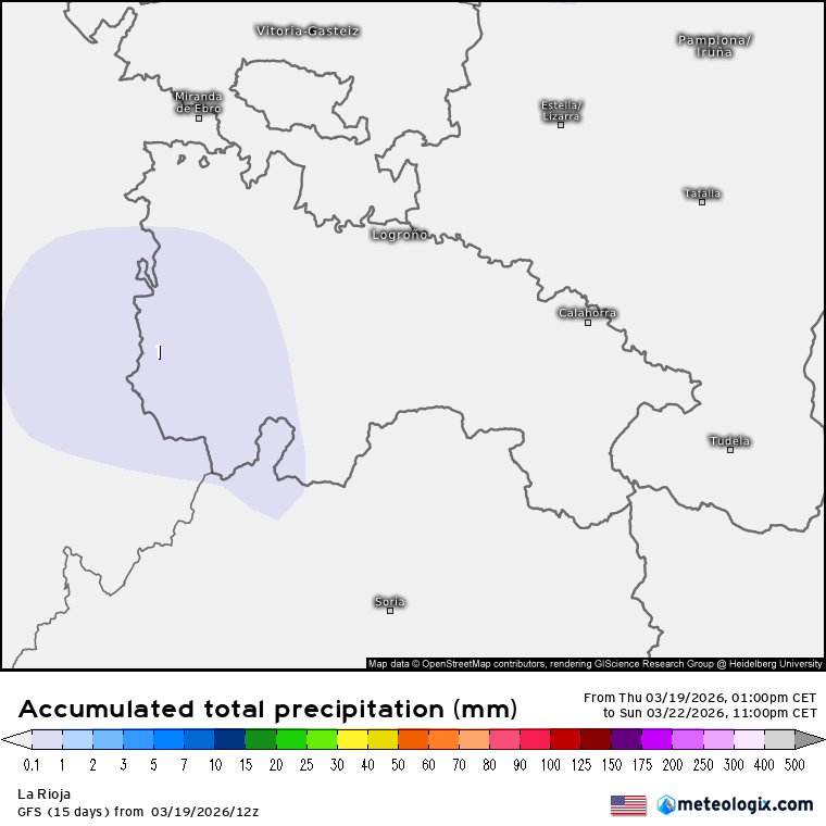 Precipitación Acumulada según GFS. Meteosojuela La Rioja