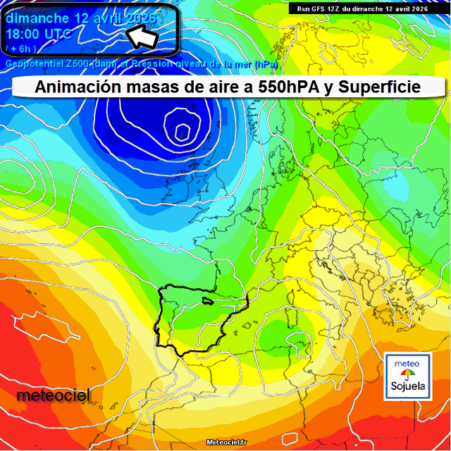 Animación Masas de aire 500hPa y Superficie. Meteosojuela