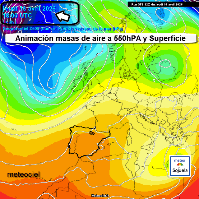 Animación Masas de aire 500hPa y Superficie. Meteosojuela