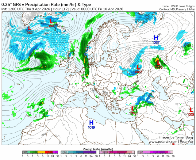 Animación Modelos de Centros de presión y borrascas GFS Europa. Meteosojuela La Rioja